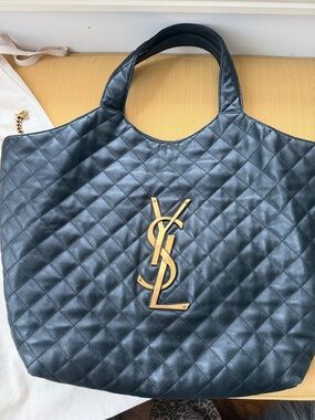 Yves Saint Laurent Quilted Black Hobo with Gold YSL Monogram